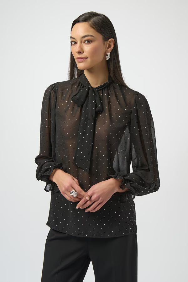 Blusa Negra Transparente con Brillos – Joseph Ribkoff 254200