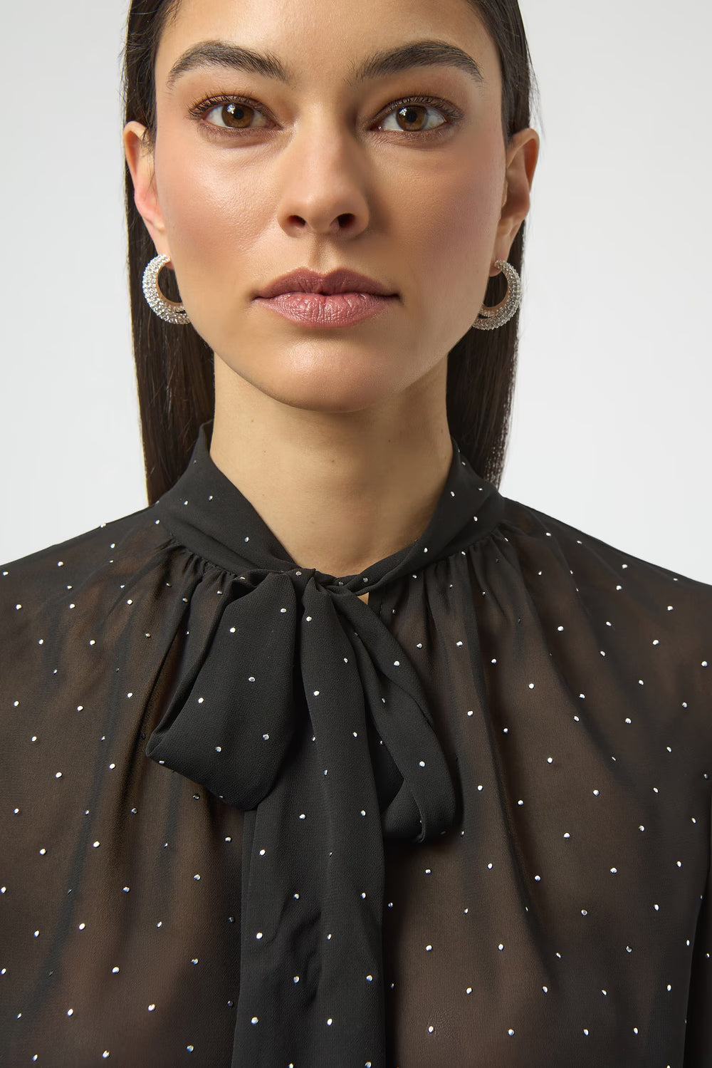 Blusa Negra Transparente con Brillos – Joseph Ribkoff 254200